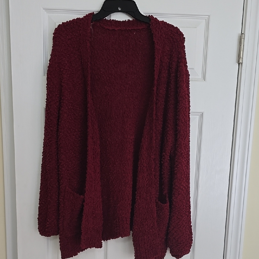 Cozy Burgundy Open-Front Sweater